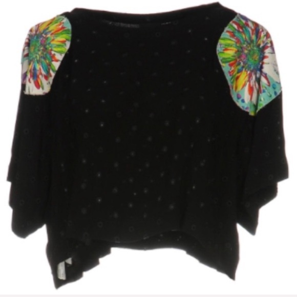Paola Frani's Exotic Black & Multi Color Crop Top - Picture 1 of 2